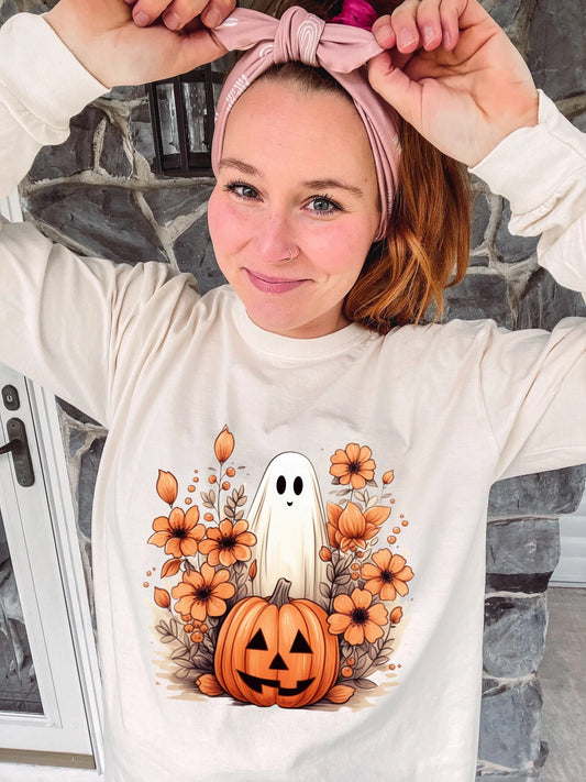 Floral Halloween Ghost Adult Shirt- Halloween 537