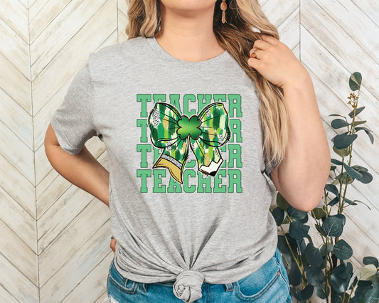 Teacher Coquette Pencil Bow Adult Shirt-St. Patricks 194