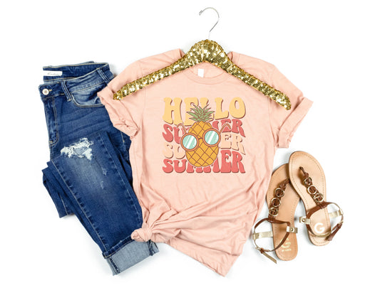 Hello Summer Pineapple Adult Shirt- Summer 278