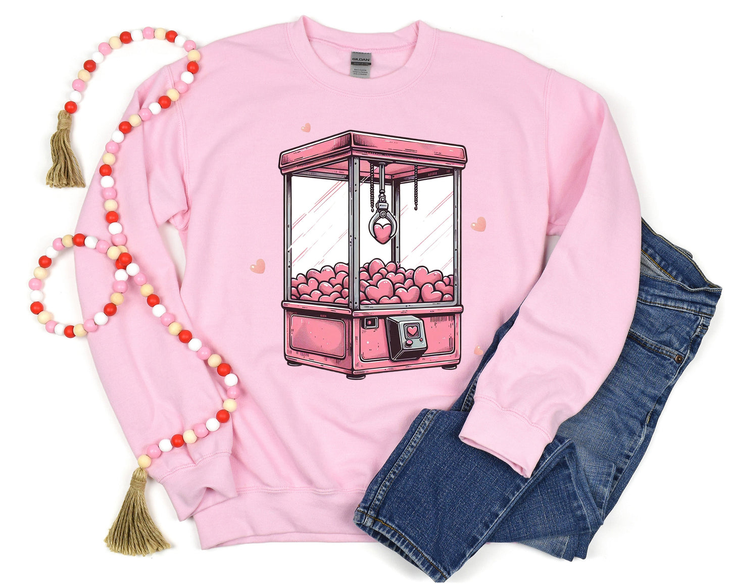 Heart Claw Machine Adult Sweatshirt- Valentine 564