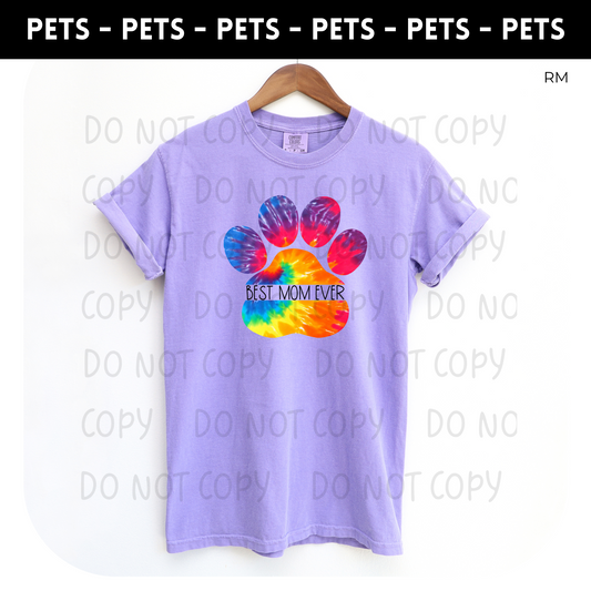 Best Mom Ever Tie Dye Paw Print Adult Shirt- Animals 86
