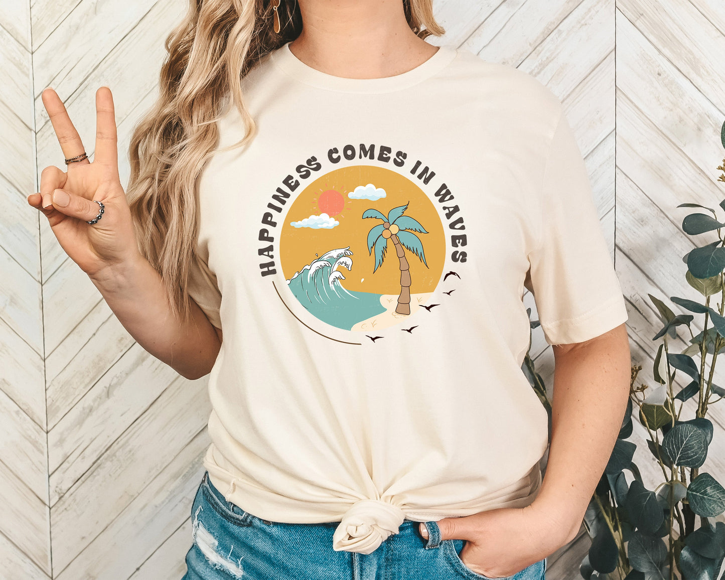 Happiness Comes In Waves Adult Shirt- Beach 184