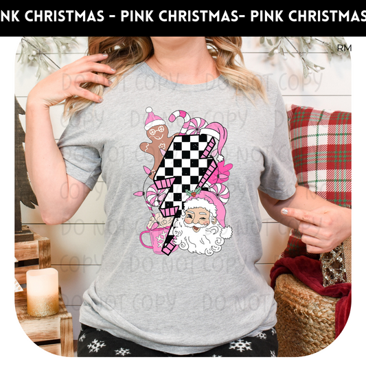 Pink Christmas Lightning Bolt Adult Shirt-Christmas 1489