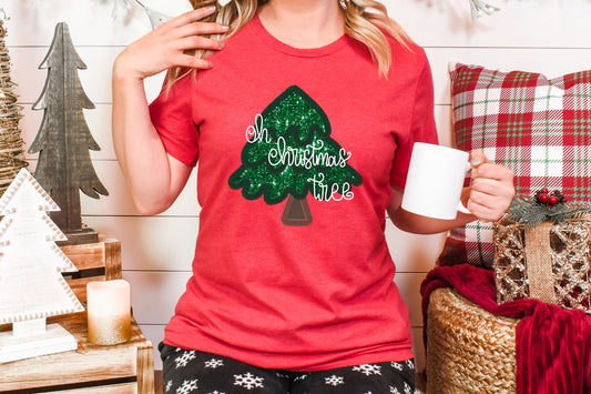 Oh Christmas Tree Faux Embroidery Adult Shirt- Christmas 1504