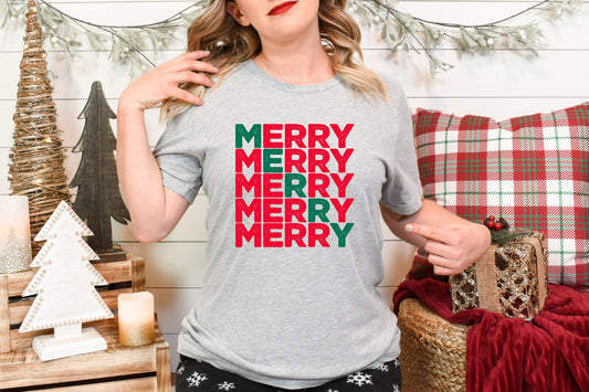 Merry Distressed Adult Shirt-Christmas 1513