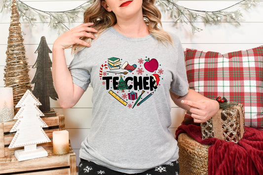 Christmas Teacher Heart Adult Shirt-Christmas 1523