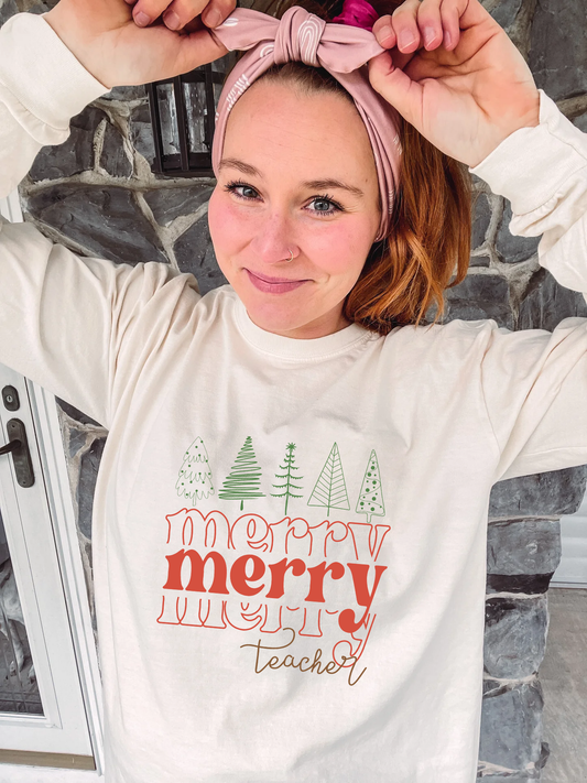Merry Merry Merry Teacher Adult Shirt- Christmas 1525