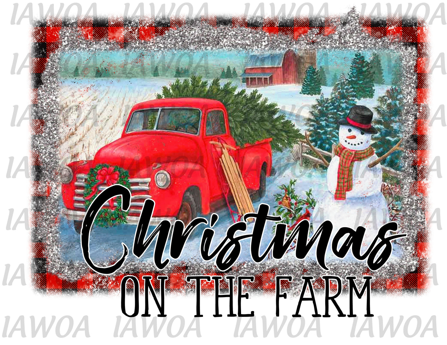 Christmas 413 - Christmas On the Farm Big Red Truck - Sublimation Transfer Set/Ready To Press Sublimation Transfer