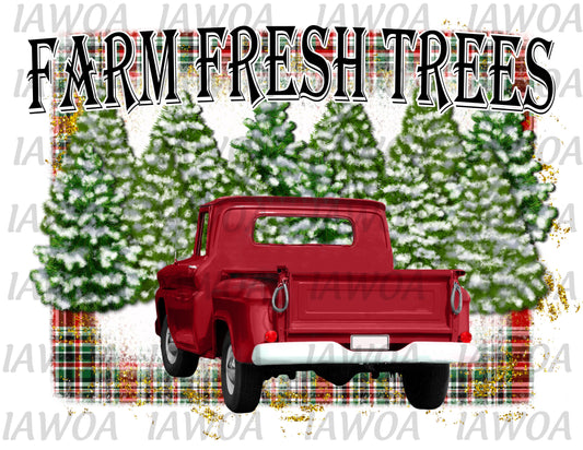 Christmas 415 - Farm Fresh Trees Christmas Trees Big Red Truck - Sublimation Transfer Set/Ready To Press Sublimation Transfer