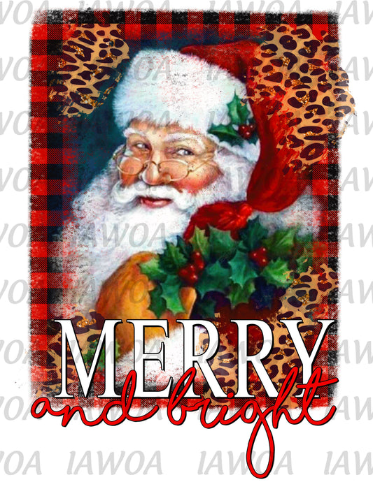 Christmas 416 - Merry And Bright Santa Claus Portrait Buffalo Plaid - Sublimation Transfer Set/Ready To Press Sublimation Transfer