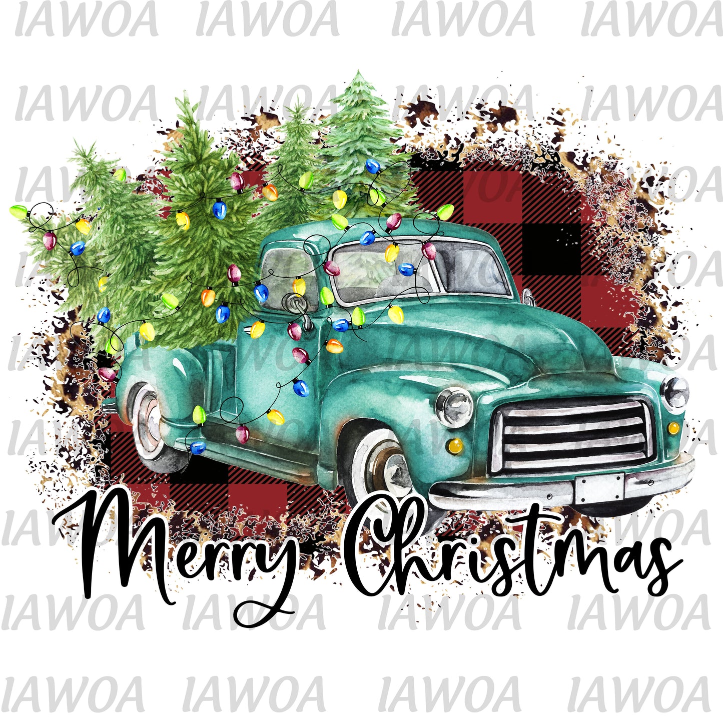 Christmas 419 - Merry Christmas Big Blue Truck Christmas Tree Truck - Sublimation Transfer Set/Ready To Press Sublimation Transfer