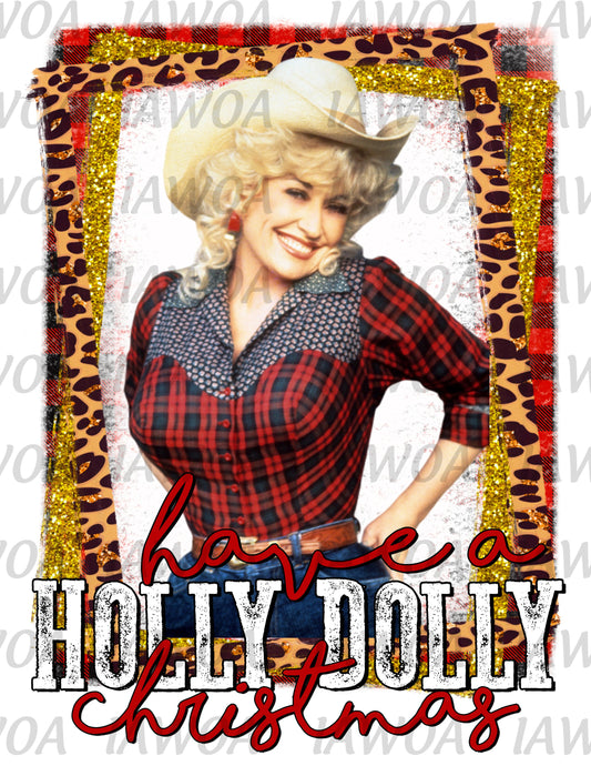 Christmas 429 - Holly Dolly Christmas Leopard Buffalo Plaid Frame - Sublimation Transfer Set/Ready To Press Sublimation Transfer