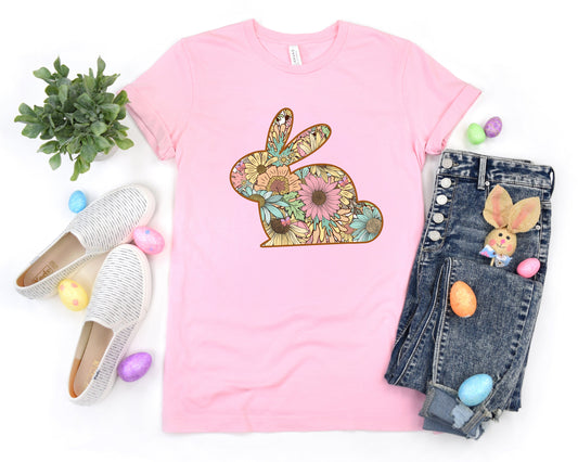 Boho Floral Bunny Adult Shirt- Easter 321