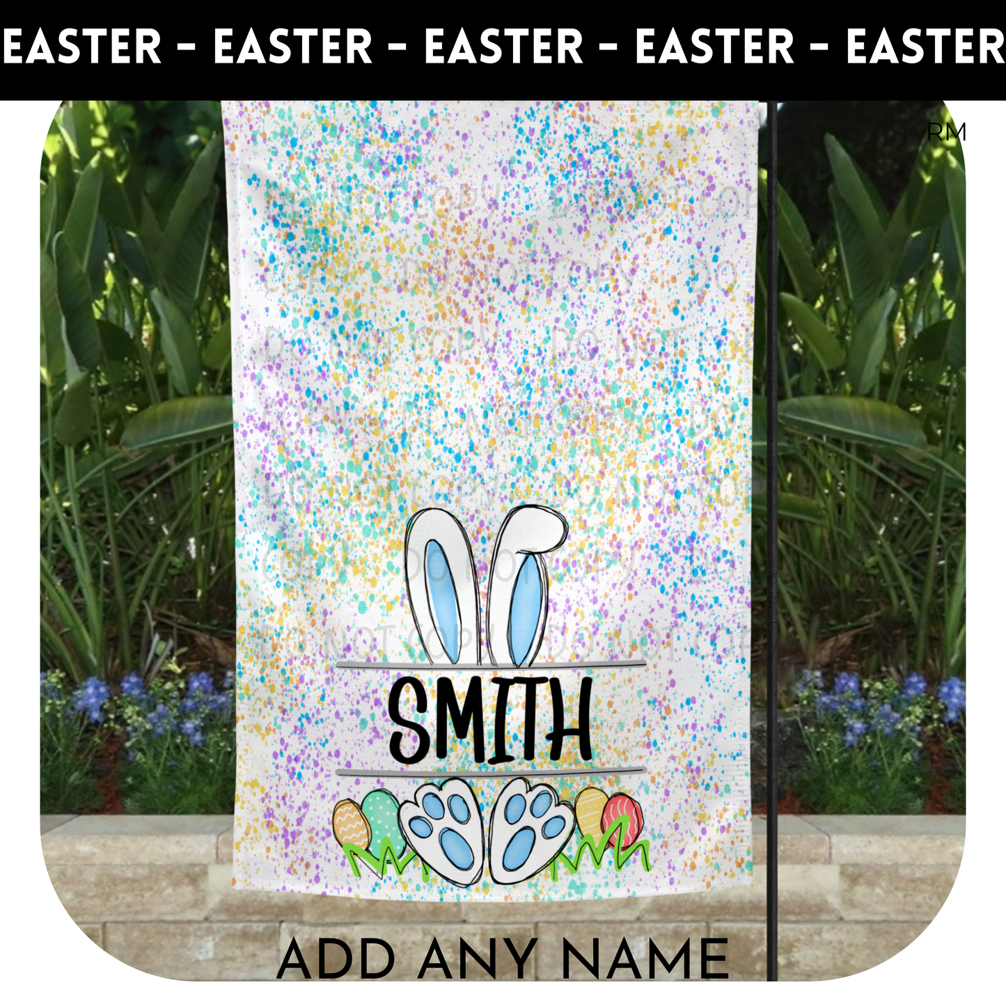 Personalized Easter Splatter Bunny Garden Flag TRANSFERS ONLY