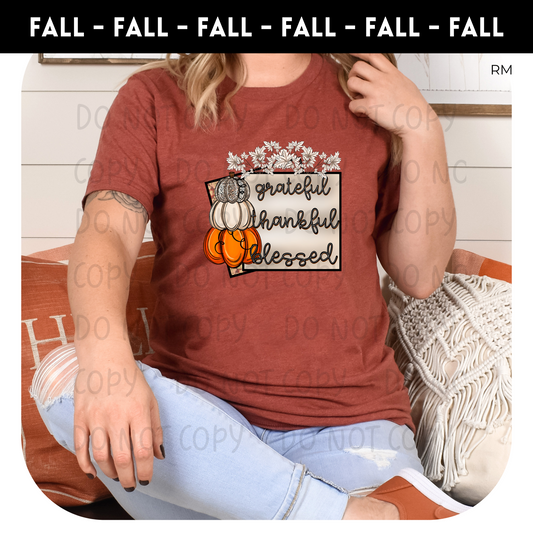 Grateful Thankful Blessed Stacked Pumpkins Adult Shirt-Fall 375