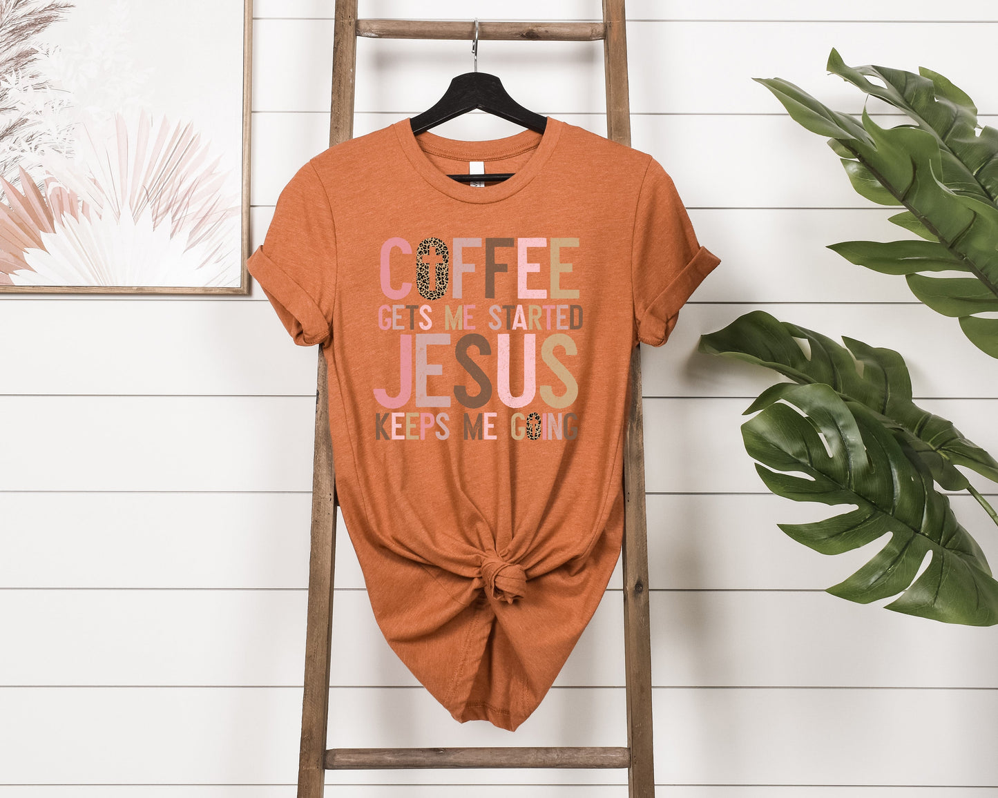 Coffee Gets Me Going Jesus Keeps Me Going Adult Shirt- Inspirational 753