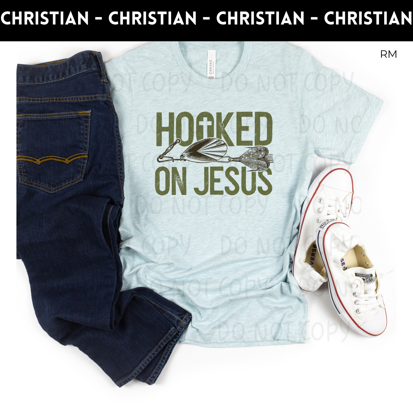 Hooked On Jesus Adult Shirt- Inspirational 713