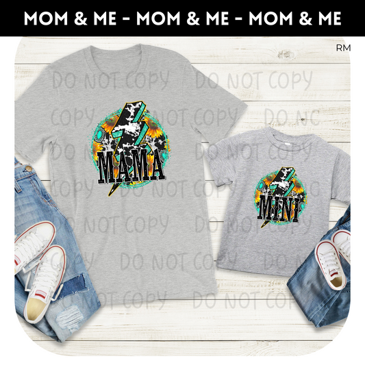 Matching Mama and Mini Lightning Turquoise Shirts- Mommy and Me 202 203