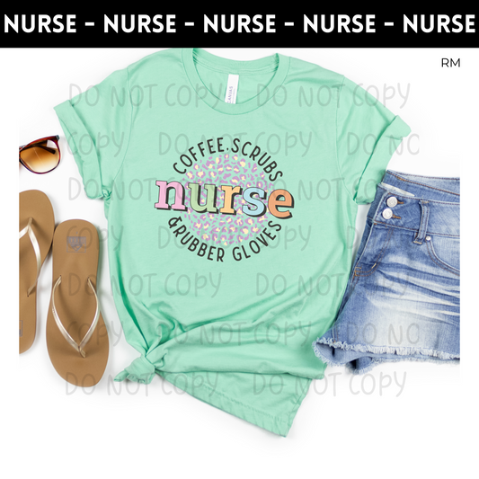 Leopard Coffee, Scrubs and Rubber Gloves TRANSFERS ONLY- Nursing 148