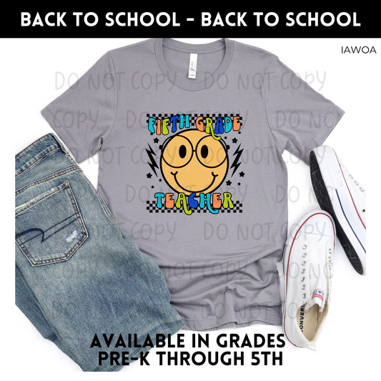 Smiley Face Teacher Blue Shirt