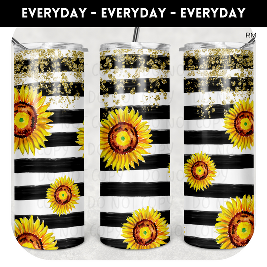 Sunflower Black and White Stripe BLANKS AND TRANSFERS ONLY - Tumbler 49
