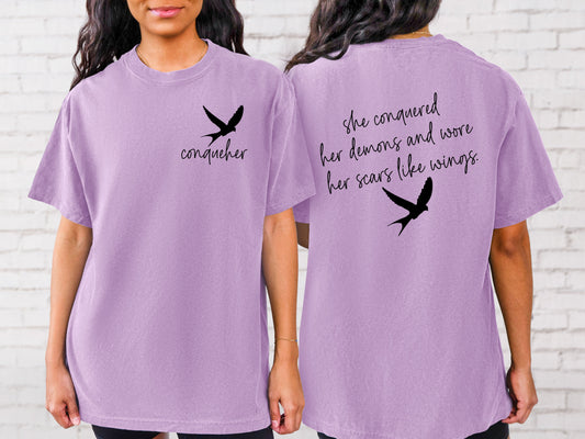 She Conquered Her Demons Adult Shirt- Women Empowerment 16 and 17