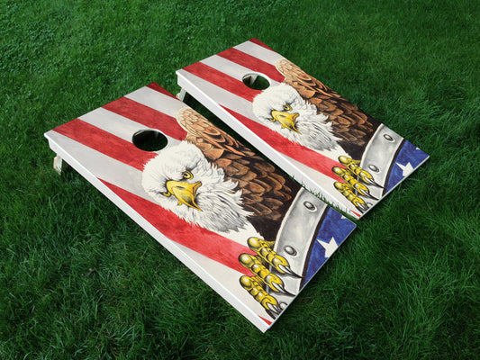America 07 American Flag Eagle Military Cornhole Wrap Decal Sticker SET OF 2 PRINTS