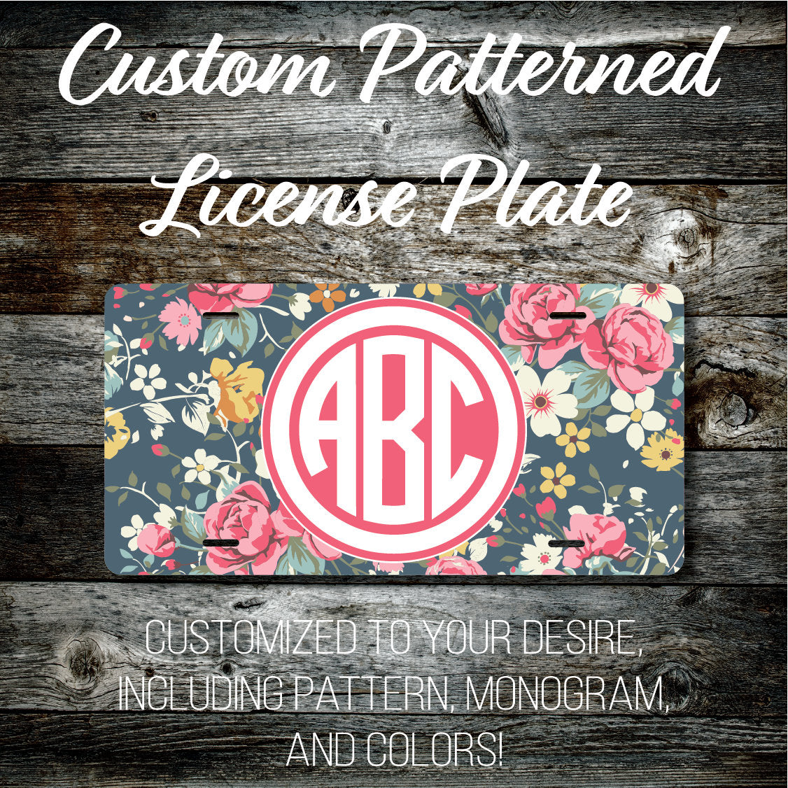 Personalized Monogrammed Custom License Plate (Pattern #264), Car Tag, Vanity license plate, Floral & Stripes Watercolor