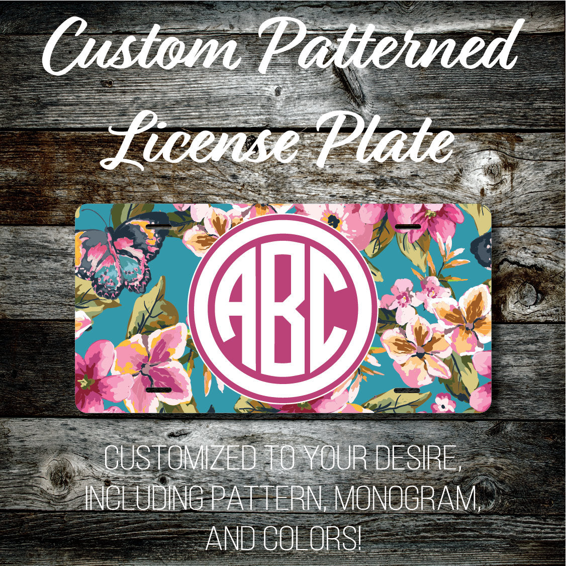 Personalized Monogrammed Custom License Plate (Pattern #271), Car Tag, Vanity license plate, Floral & Stripes Watercolor