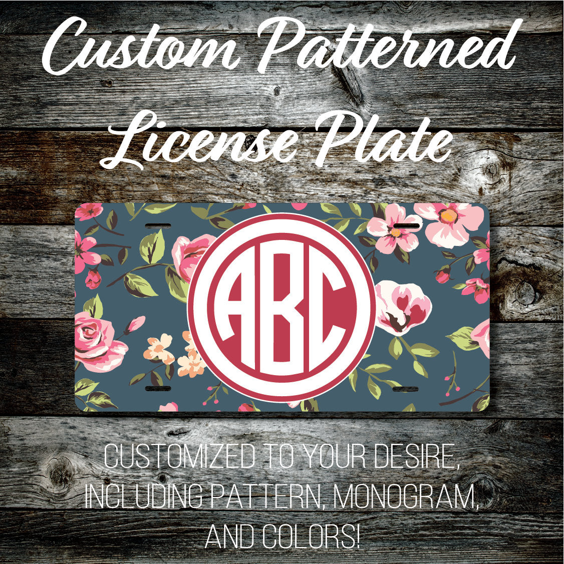 Personalized Monogrammed Custom License Plate (Pattern #272), Car Tag, Vanity license plate, Floral & Stripes Watercolor