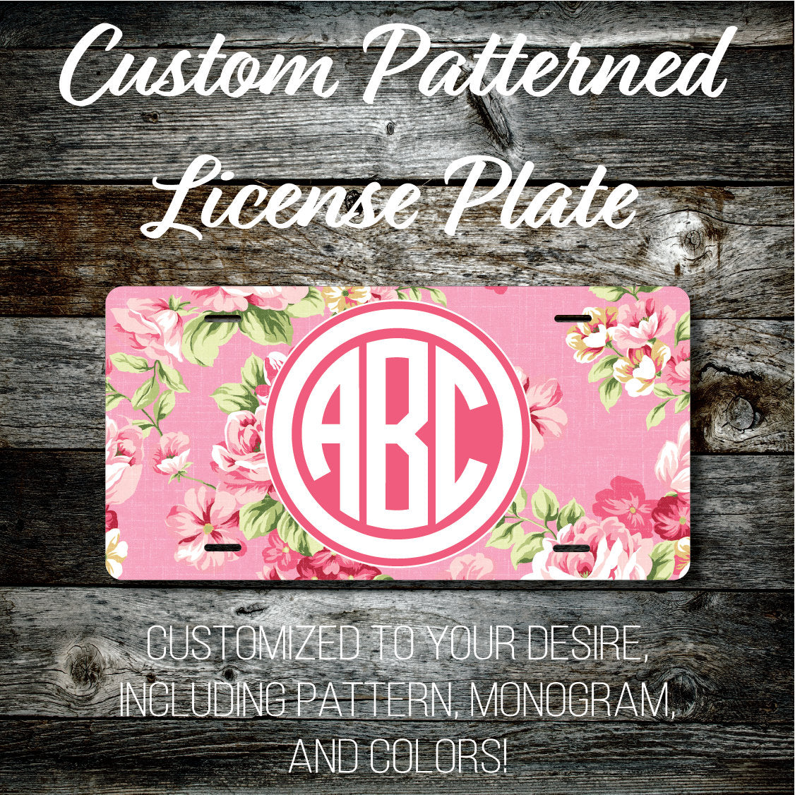 Personalized Monogrammed Custom License Plate (Pattern #273), Car Tag, Vanity license plate, Floral & Stripes Watercolor