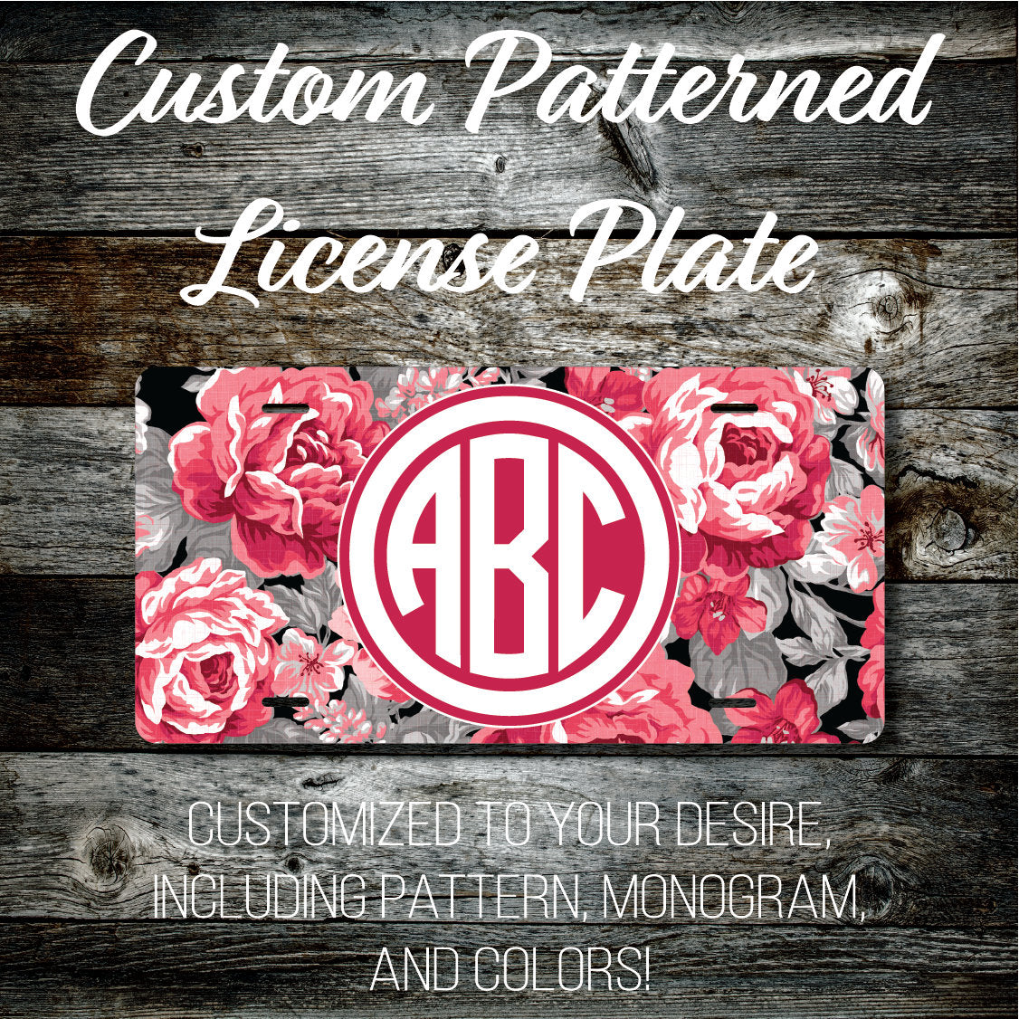Personalized Monogrammed Custom License Plate (Pattern #274), Car Tag, Vanity license plate, Floral & Stripes Watercolor