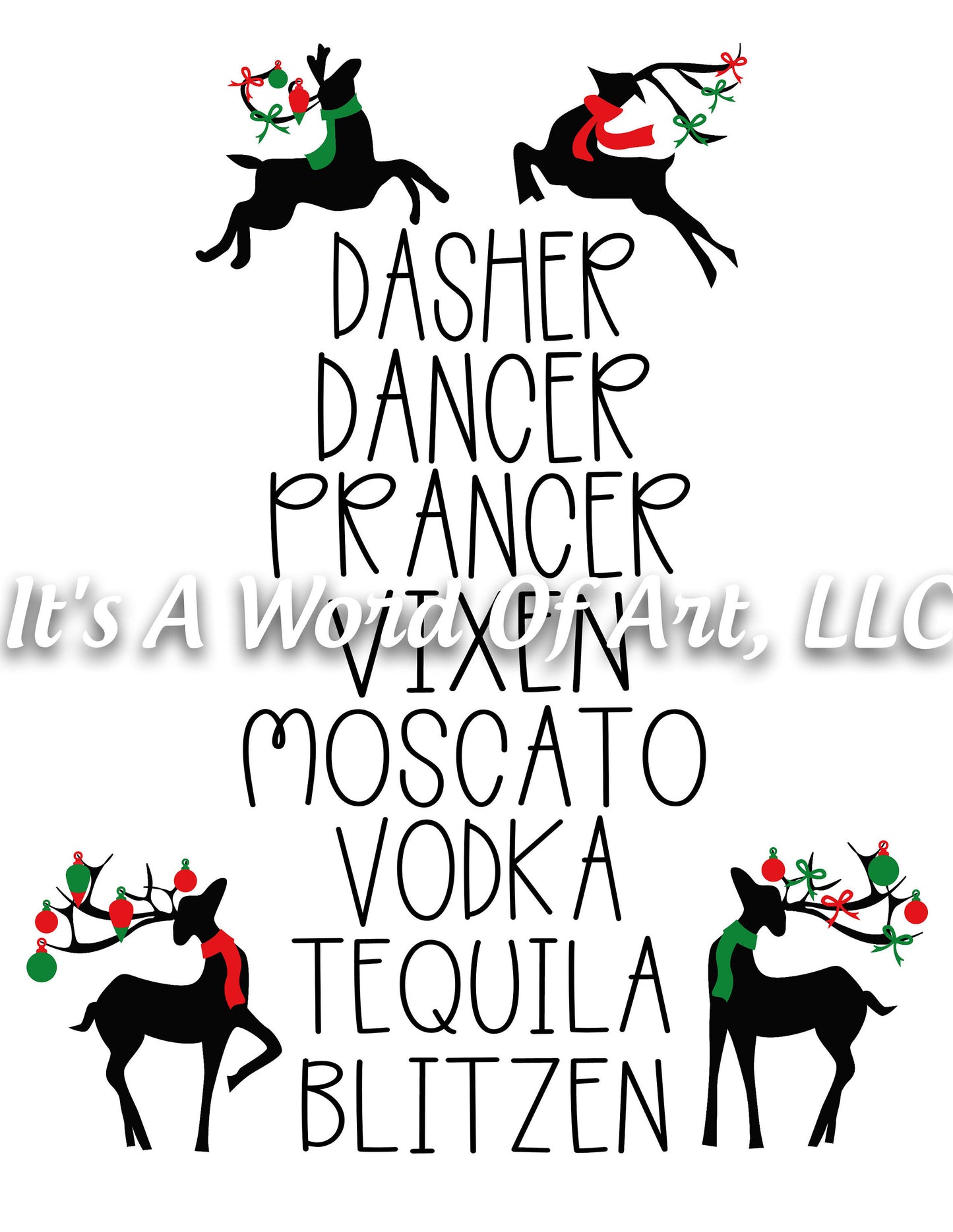Christmas 238 - Santa's Alcohol Deer Names - Sublimation Transfer Set/Ready To Press Sublimation Transfer/Sublimation Transfer