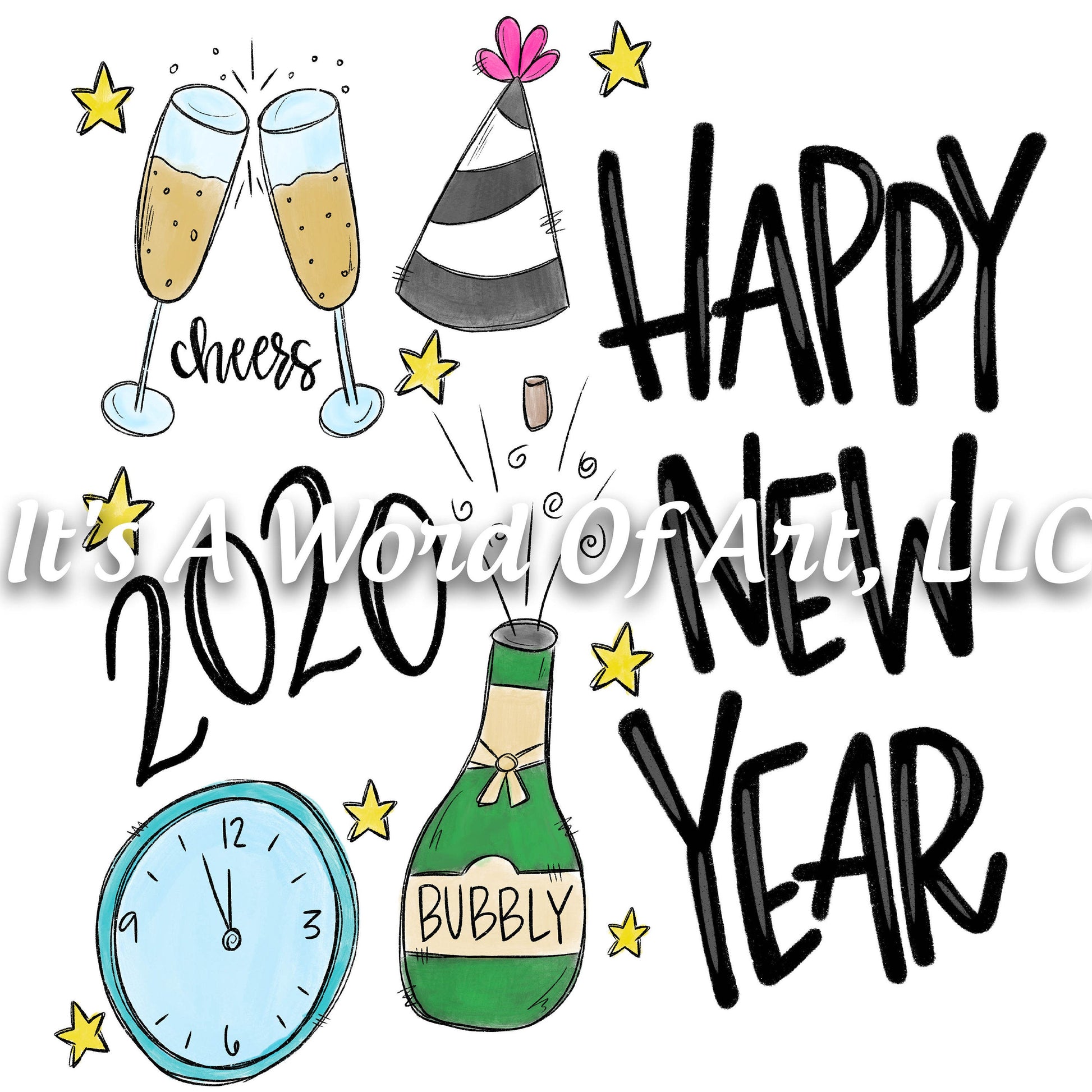 New Years 10 - Happy New Year 2020 Bubbly Cheers - Sublimation Transfer Set/Ready To Press Sublimation Transfer/Sublimation Transfer