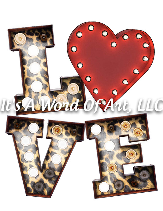 Valentines Day 6 - LOVE Heart Leopard Print Lights - Sublimation Transfer Set/Ready To Press Sublimation Transfer/Sublimation Transfer