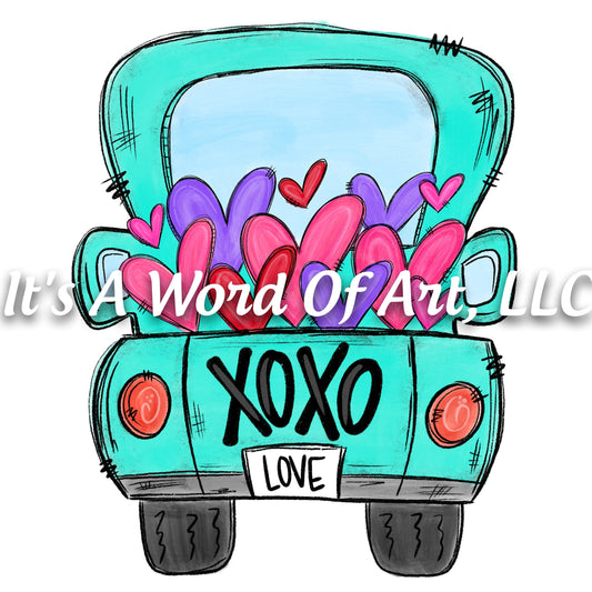 Valentines Day 32 - XOXO Truck Big Blue Truck Love - Sublimation Transfer Set/Ready To Press Sublimation Transfer/Sublimation Transfer