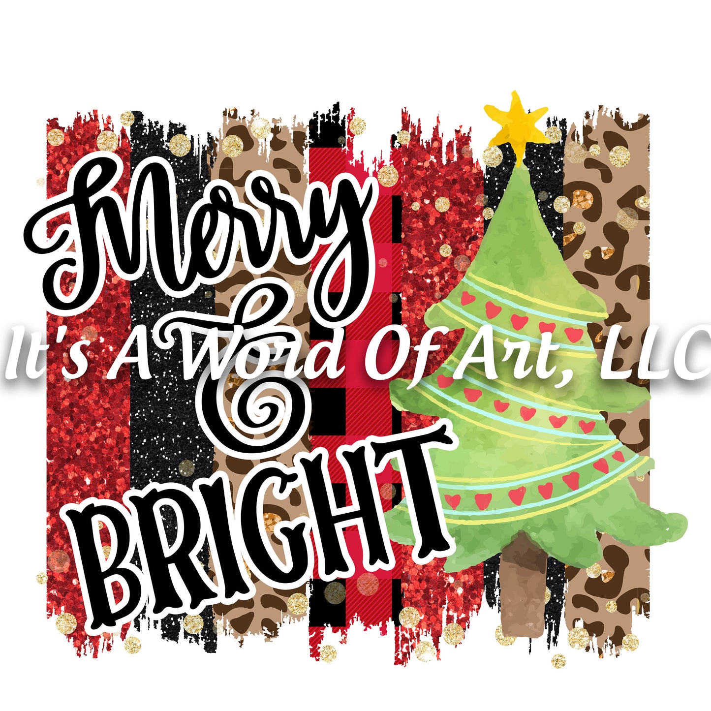 Christmas 210 - Merry and Bright Christmas Tree Brush - Sublimation Transfer Set/Ready To Press Sublimation Transfer/Sublimation Transfer
