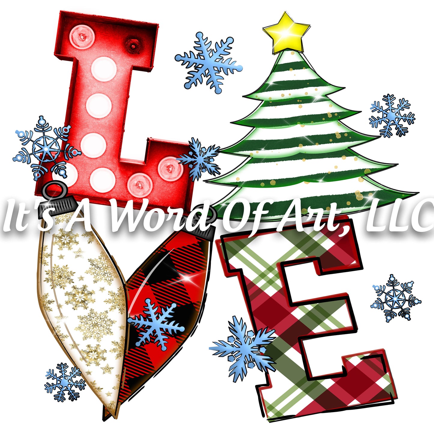 Christmas 165 - LOVE- Christmas Plaid Stripes Tree - Sublimation Transfer Set/Ready To Press Sublimation Transfer/Sublimation Transfer