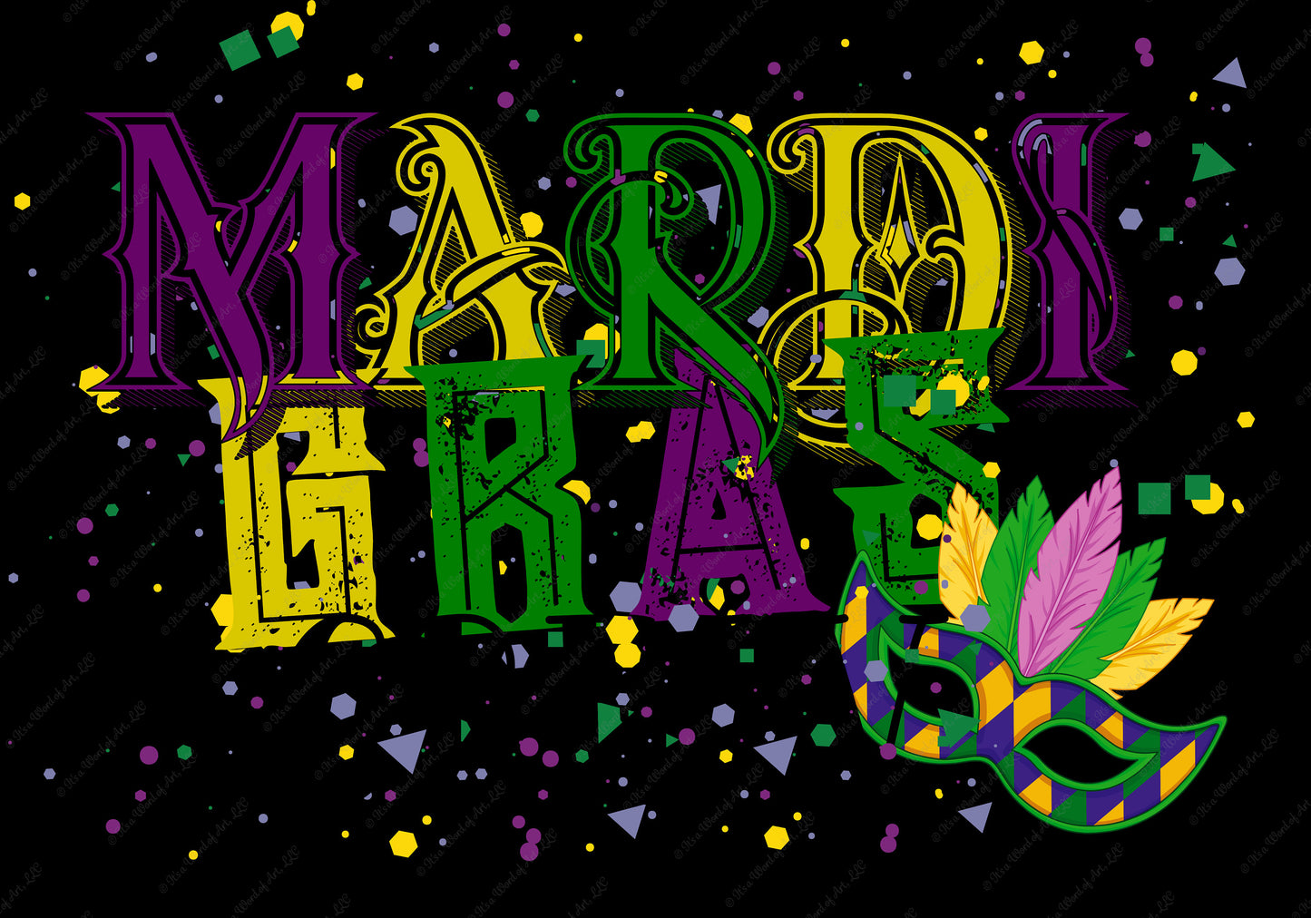 Mardi Gras 5 - Mardi Gras Mask Confetti - Sublimation Transfer Set/Ready To Press Sublimation Transfer/Sublimation Transfer