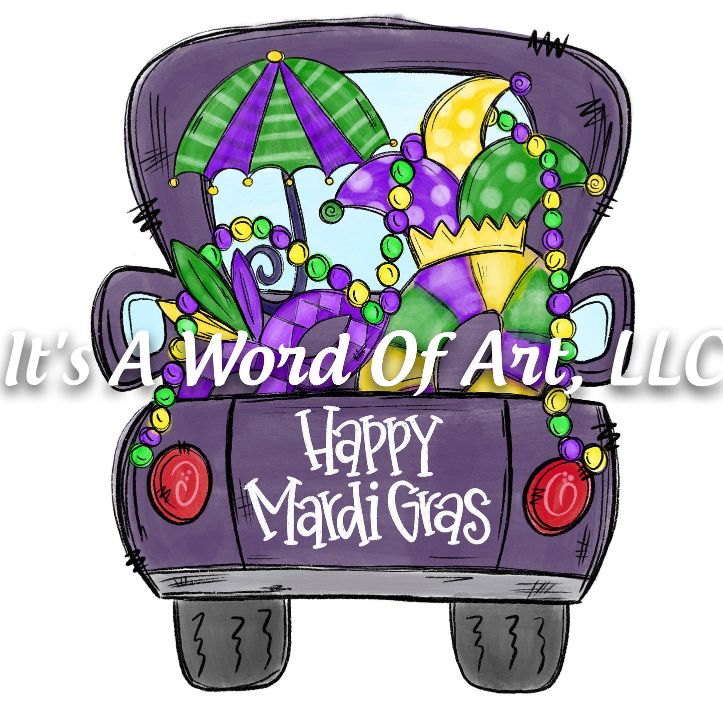 Mardi Gras 13 - Happy Mardi Gras Big Purple Truck - Sublimation Transfer Set/Ready To Press Sublimation Transfer/Sublimation Transfer