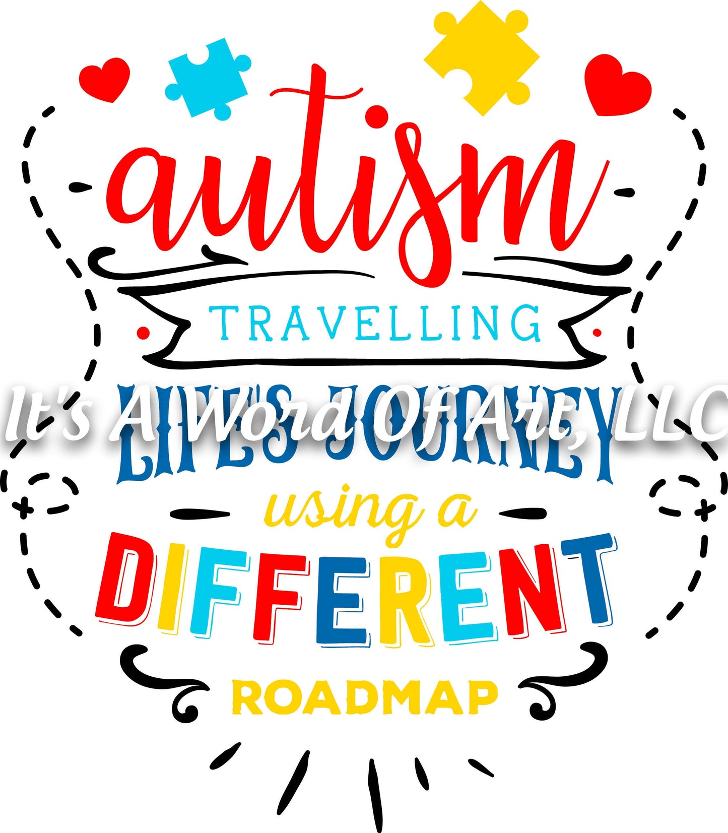 Autism 2 - Autism Traveling Life's Journey using a Different Roadmap Autism Awareness - Sublimation Transfer Set/Ready To Press