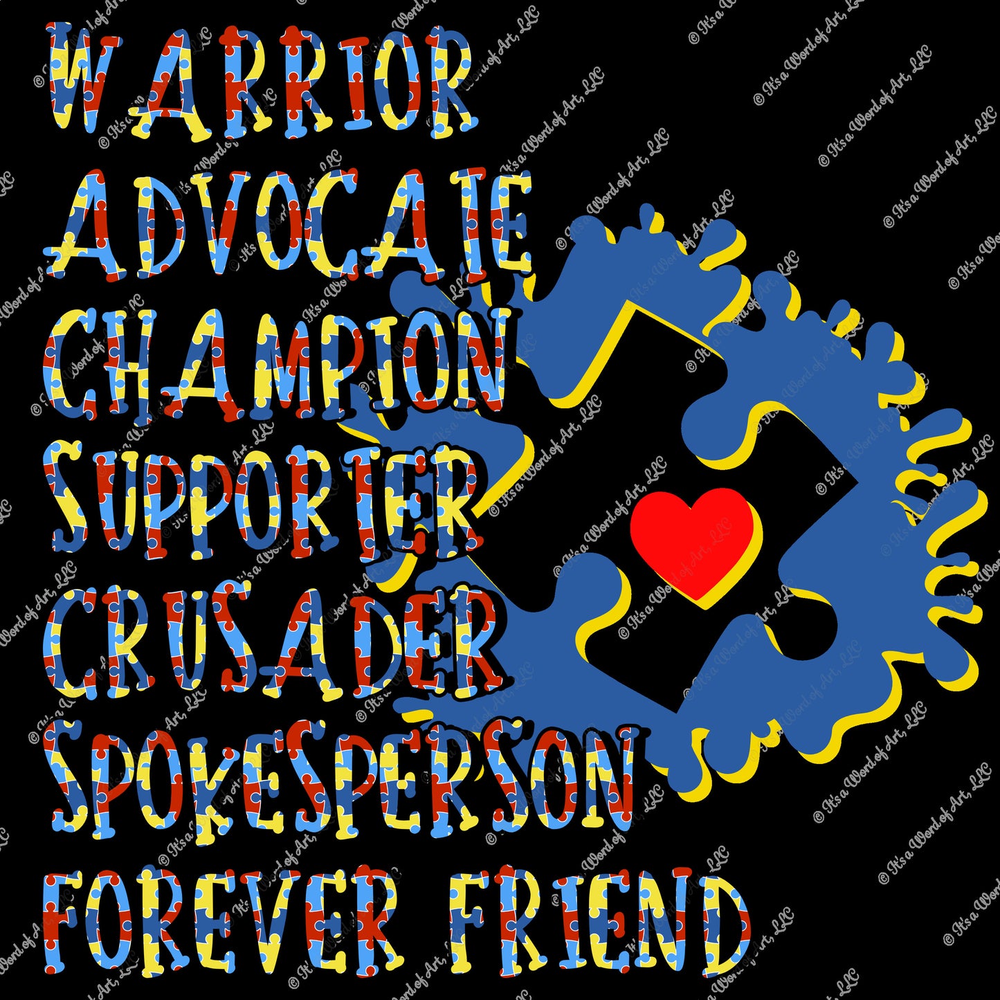 Autism 50 - Autism Supporters Warrior Advocate Champion Supporter Crusader - Sublimation Transfer Set/Ready To Press Sublimation Transfer