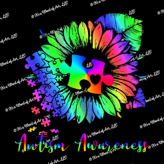Autism 54 - Autism Awareness Rainbow Sunflower Gradient Puzzle Piece - Sublimation Transfer Set/Ready To Press Sublimation Transfer
