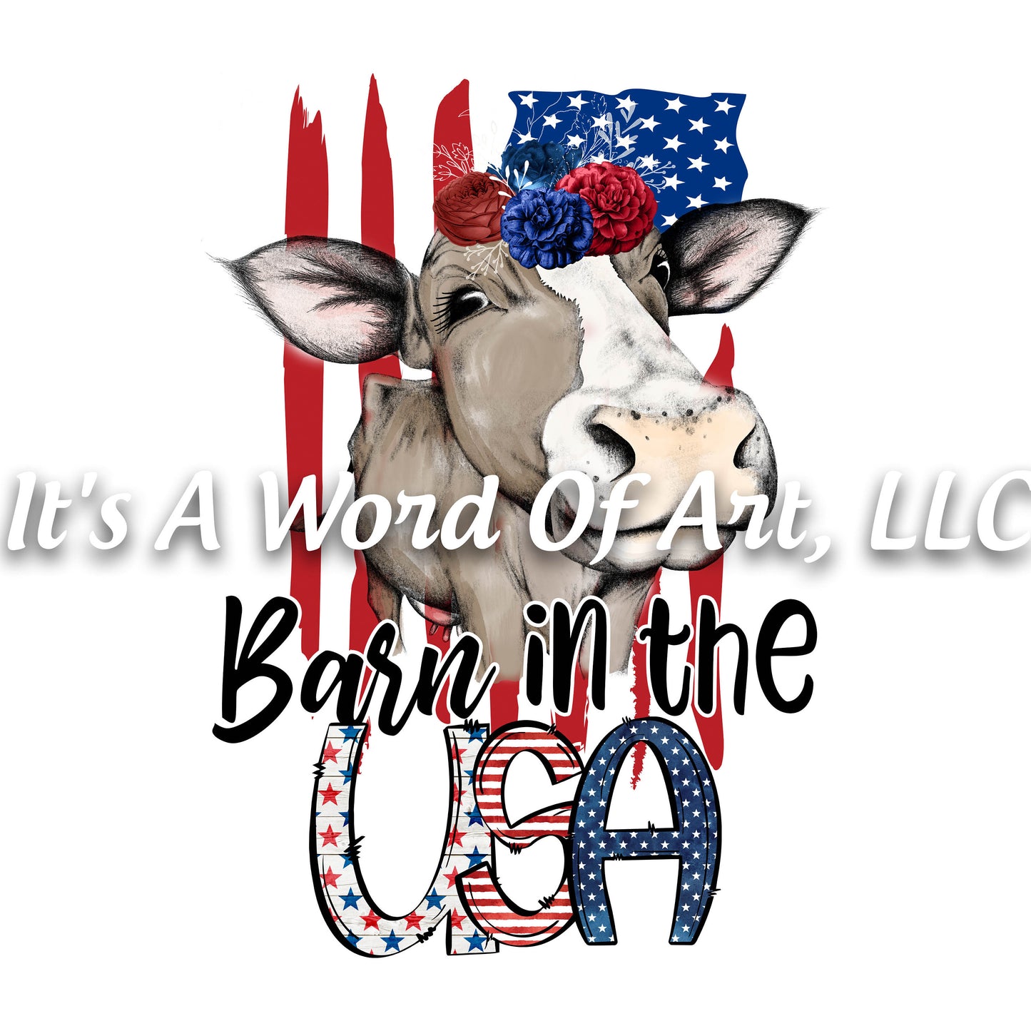 Animals 8 - Born in the USA Cow Rustic Americana Funny Cute T-Shirt Design - Sublimation Transfer Set/Ready To Press Sublimation Transfer