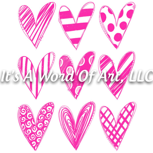 Valentines Day 97 - Pink Hearts 3x3 - Sublimation Transfer Set/Ready To Press Sublimation Transfer