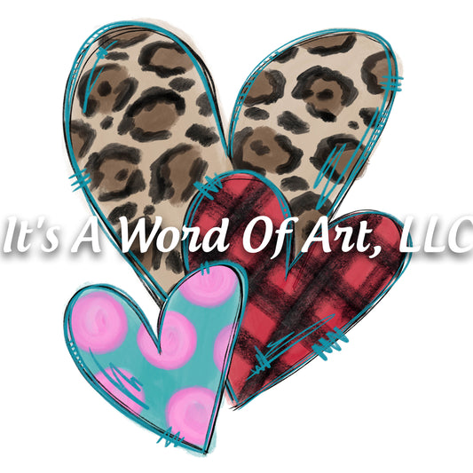 Valentines Day 103 - Leopard Heart Plaid Heart Polka Dot Heart - Sublimation Transfer Set/Ready To Press Sublimation Transfer
