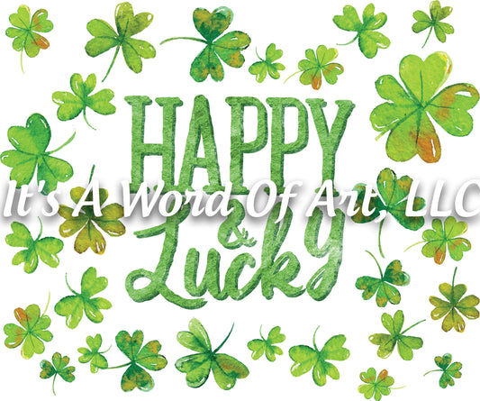 St. Patricks Day 3 - Happy & Lucky 3 leaf Clover 4 leaf Clover - Sublimation Transfer Set/Ready To Press Sublimation Transfer