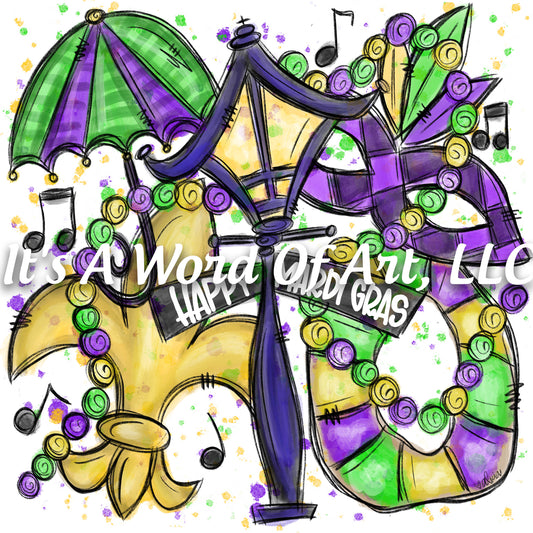 Mardi Gras 10 - Mardi Gras Symbols Music Note Lamp Post - Sublimation Transfer Set/Ready To Press Sublimation Transfer/Sublimation Transfer
