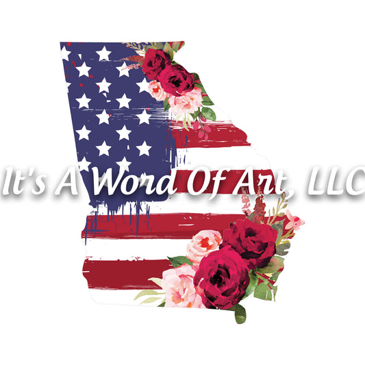 Americana Flowers 5 - Georgia GA State Americana Flowers Rustic Outline - Sublimation Transfer Set/Ready To Press Sublimation Transfer