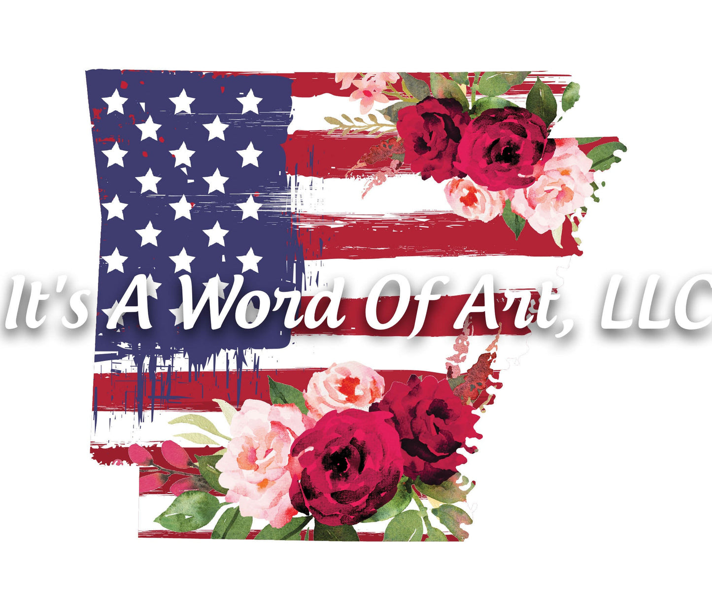 Americana Flowers 14 - Arkansas AR State Americana Flowers Rustic Outline - Sublimation Transfer Set/Ready To Press Sublimation Transfer